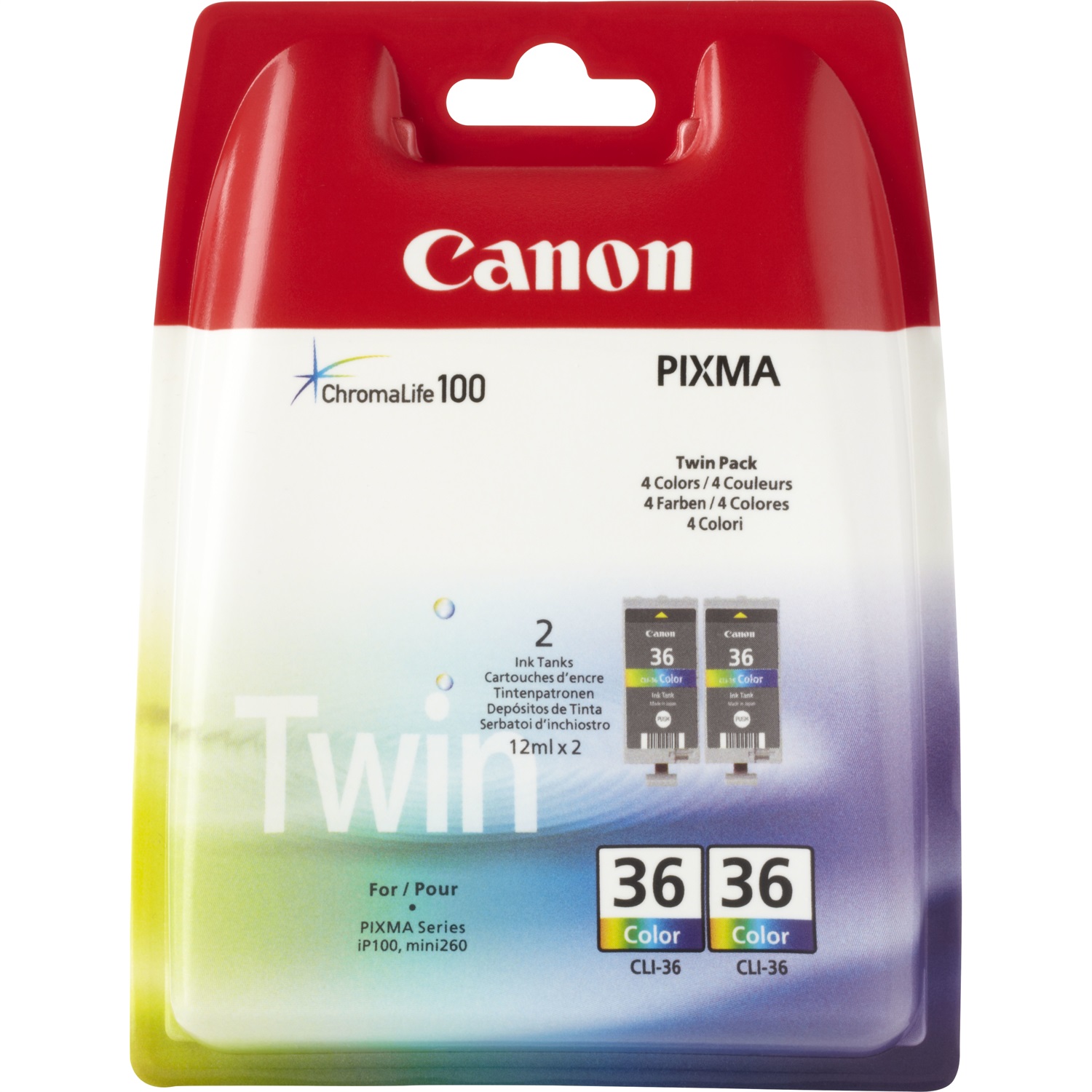 Canon Cartuccia d'Inchiostro Colore CLI-36 (1511B018) - Confezione Doppia C/M/Y, 12ml, Fino a 249 Pagine