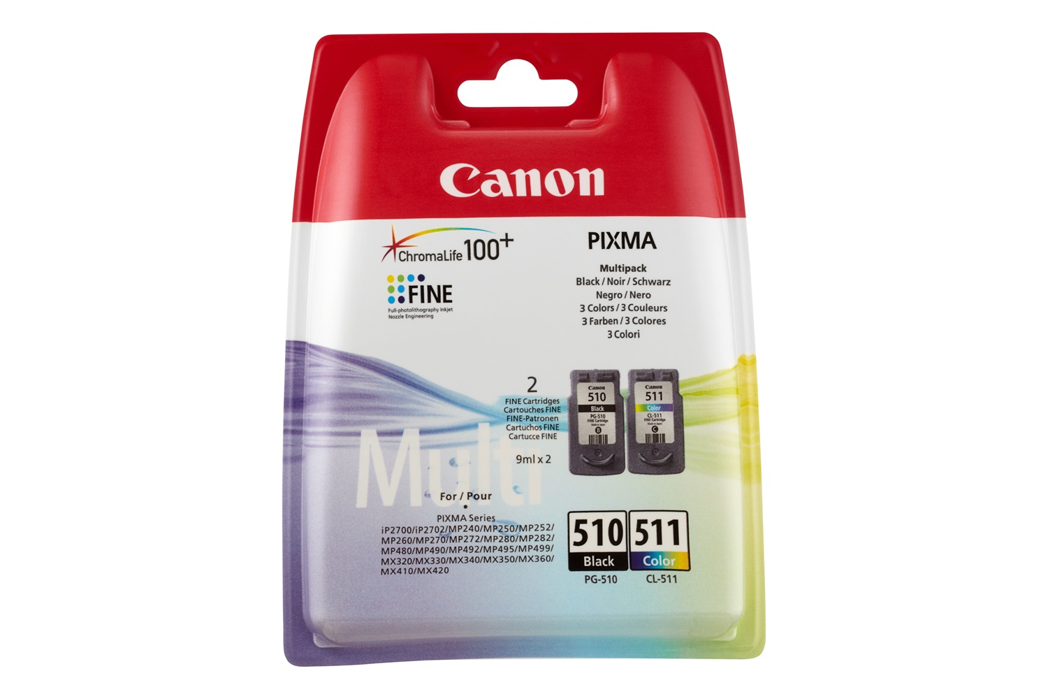 Canon Cartucce d'inchiostro Multipack PG-510 CL-511 - Nero, Ciano, Magenta, Giallo - 2 pz - Resa 300 pagine