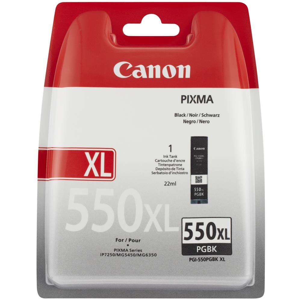 Canon PGI-550PGBKXL Cartuccia d'Inchiostro Nero Pigmentato Originale - 22 ml, Resa Fino a 500 Pagine, Compatibile con Canon Pixma MG 5450/6350/MX 725