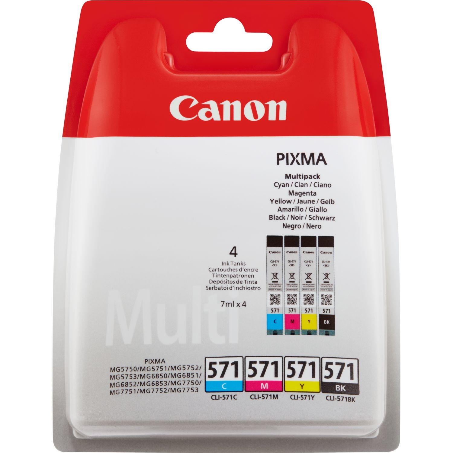 Canon CLI-571 Serbatoio Inchiostro Multipack - Nero, Ciano, Magenta, Giallo - 4 pz da 7 ml