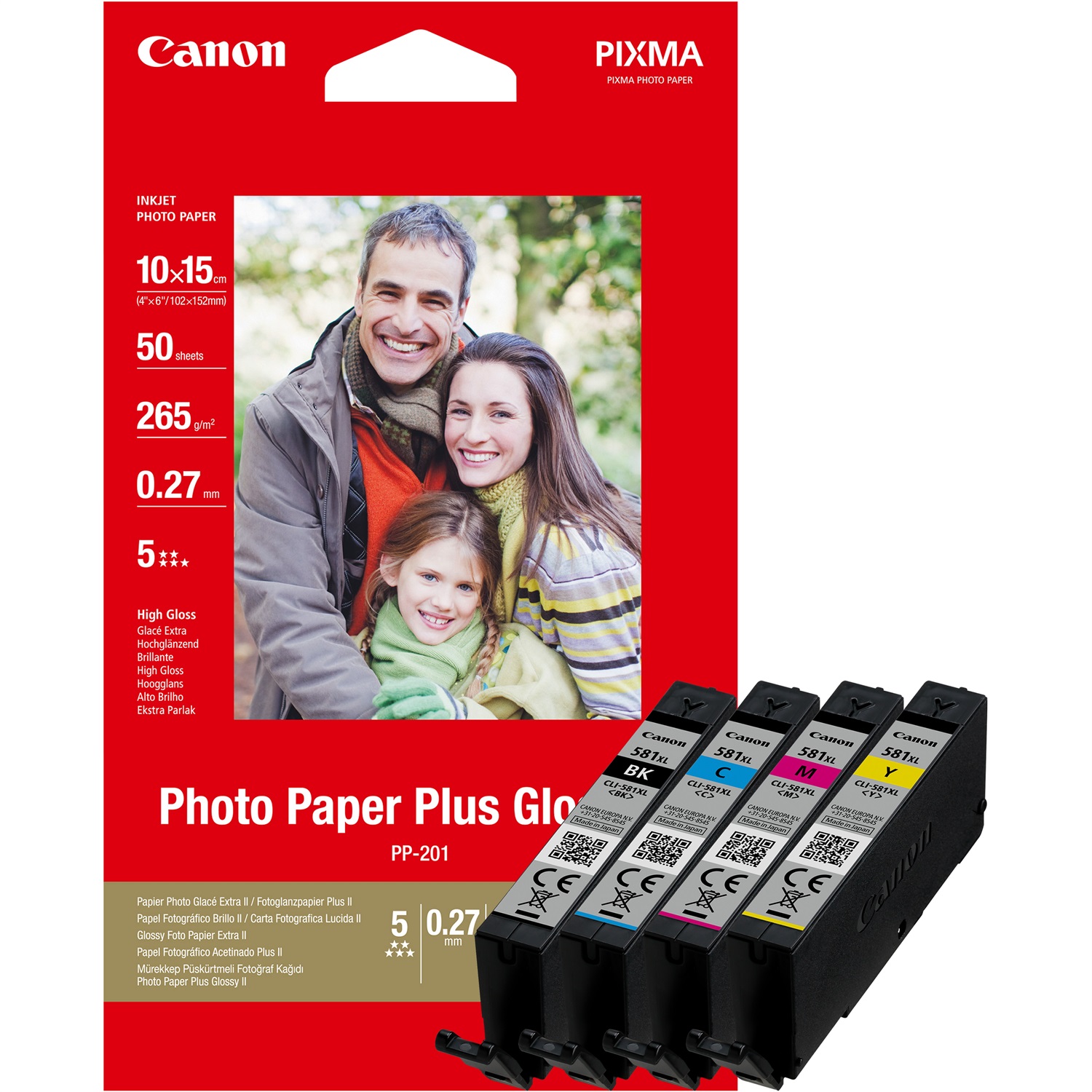 Canon CLI-581XL Multipack Cartucce d'Inchiostro (Nero, Ciano, Magenta, Giallo) Carta Fotografica Plus Glossy II