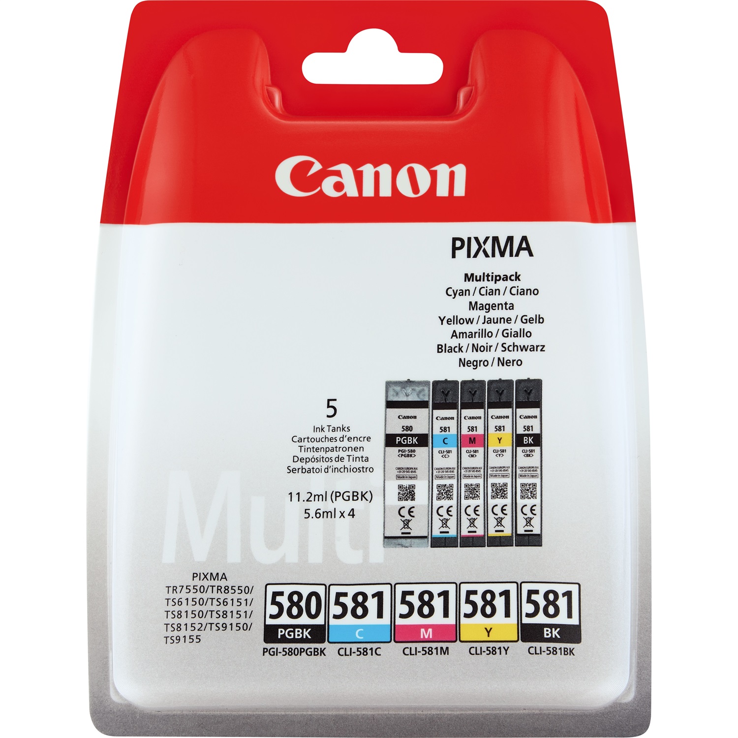 Canon Confezione Multipla di Inchiostri PGI-580BK/CLI-581 - Nero, Ciano, Magenta, Giallo - Resa Standard