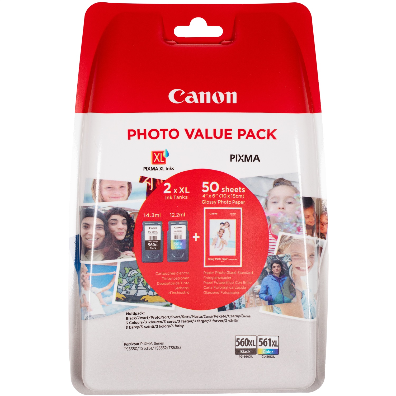 Canon Confezione Multipla Cartucce Inchiostro Nero PG-560XL e Colori CL-561XL Carta Fotografica