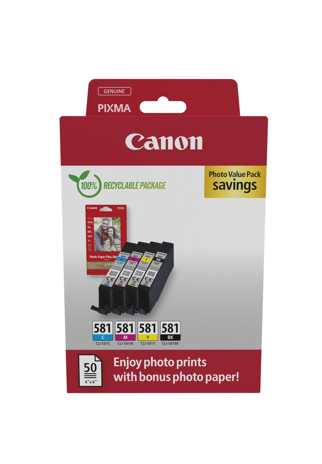 Canon 2106C006 Cartuccia d'Inchiostro Originale 4 pz - Nero, Ciano, Magenta, Giallo, Confezione di Qualità per Foto