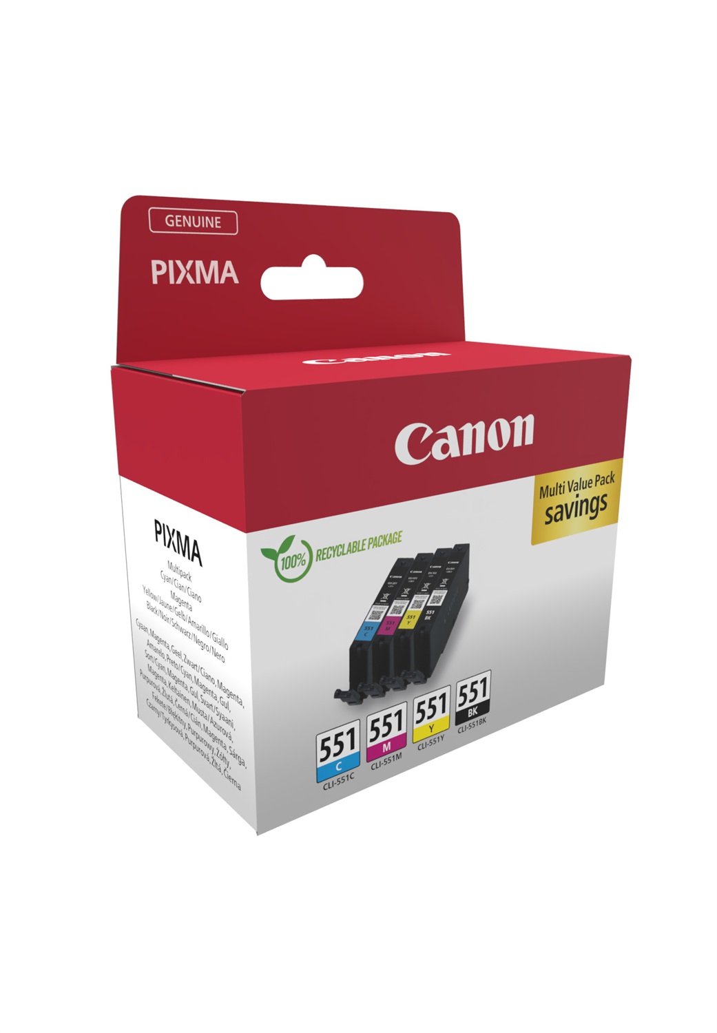 Canon CLI-551 Cartuccia d'Inchiostro Multipack 4 pz - Nero, Ciano, Magenta, Giallo