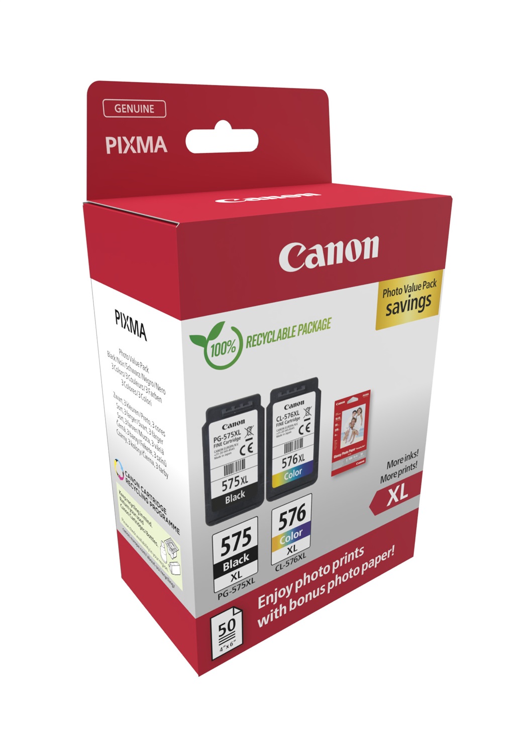 Canon 5437C006 Cartuccia d'Inchiostro 2 pz Originale Resa Elevata (XL) Nero, Ciano, Magenta, Giallo con Fotopapier 10x15 cm - Compatibile con Pixma TR 4750 i, TR 4751 i, TS 3500 Series