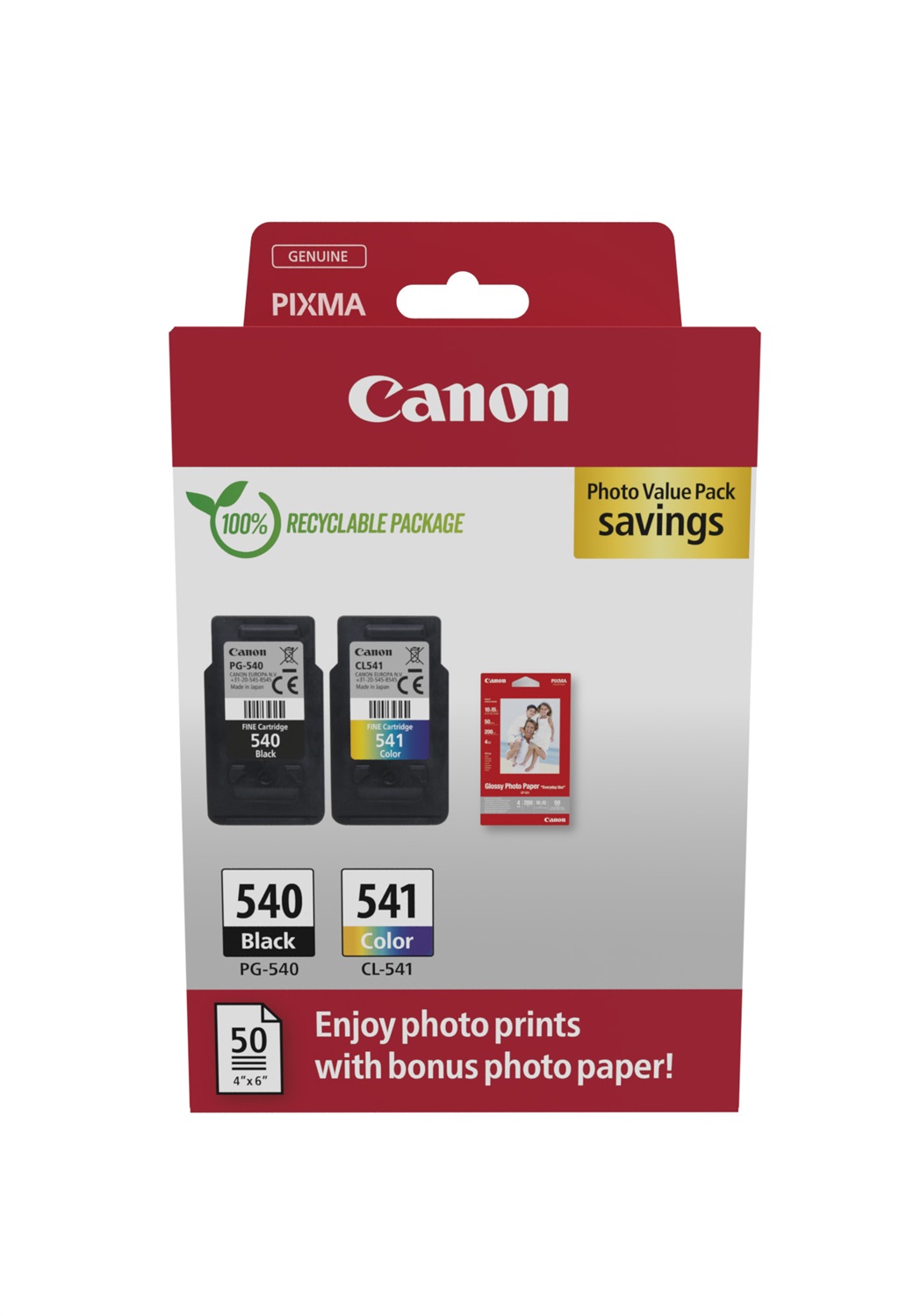 Canon 5225B013 Cartuccia d'Inchiostro Value Pack 2 pz Originale Nero, Ciano, Magenta, Giallo 50 Fogli Carta Fotografica 10x15 cm