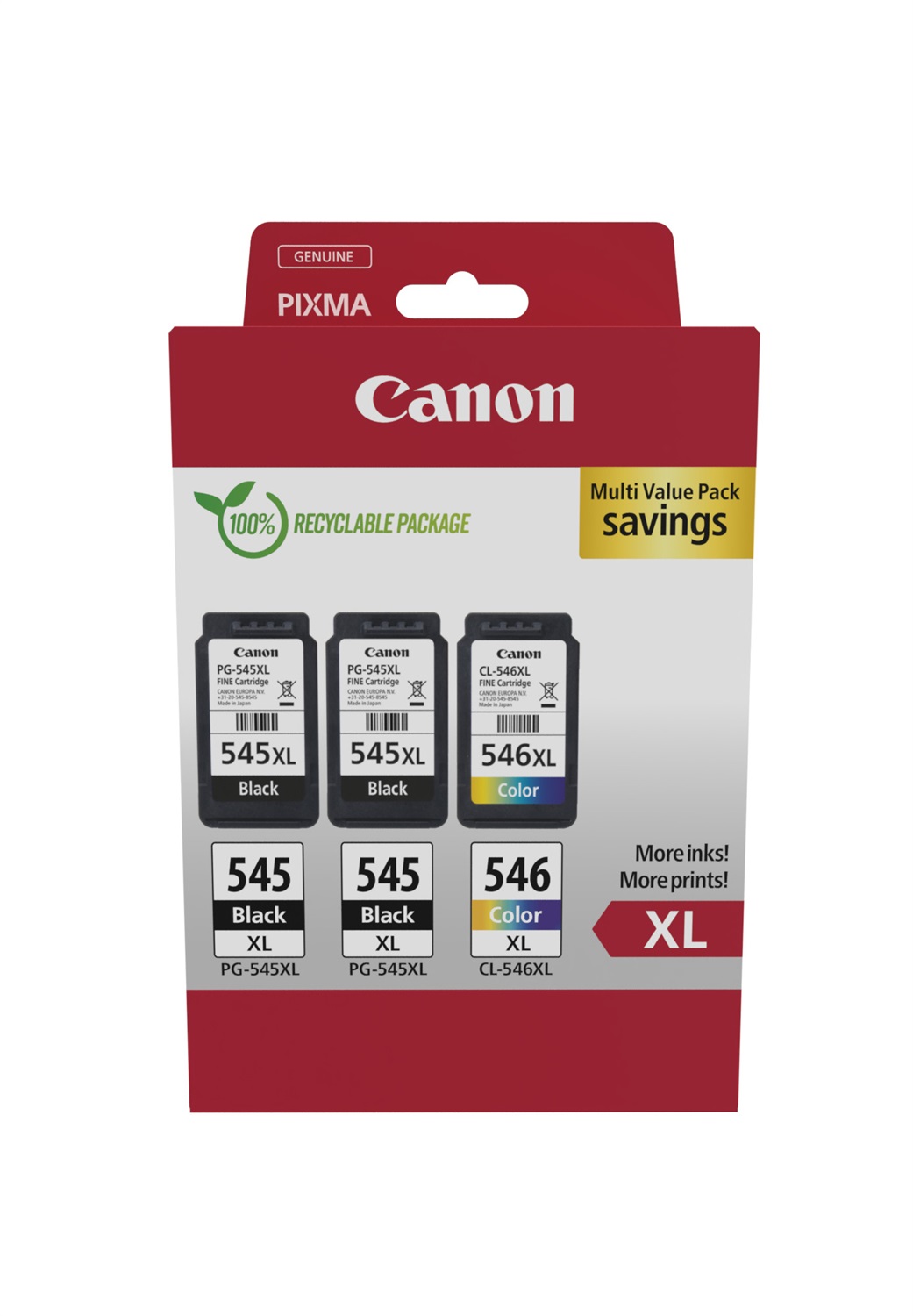 Canon 8286B013 Cartuccia d'Inchiostro Multipack 3 pz Originale Resa Elevata (XL) Nero, Ciano, Magenta, Giallo