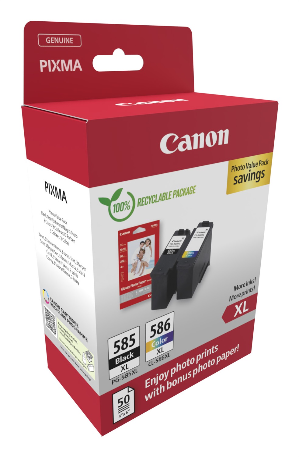 Canon PG-585XL/CL-586XL Cartuccia d'Inchiostro Originale 2 pz Resa Elevata (XL) Nero, Ciano, Magenta, Giallo - Adatta per Foto