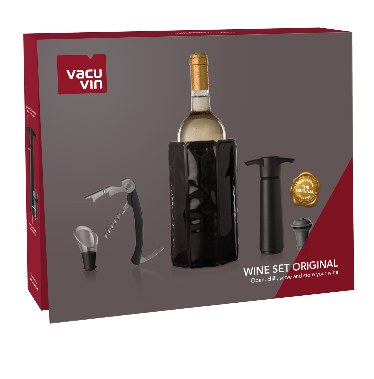 Vacu Vin Set Wine Original 5 Pezzi - Cavatappi, Raffreddatore, Tappo per Versare e Pompa per Vuoto