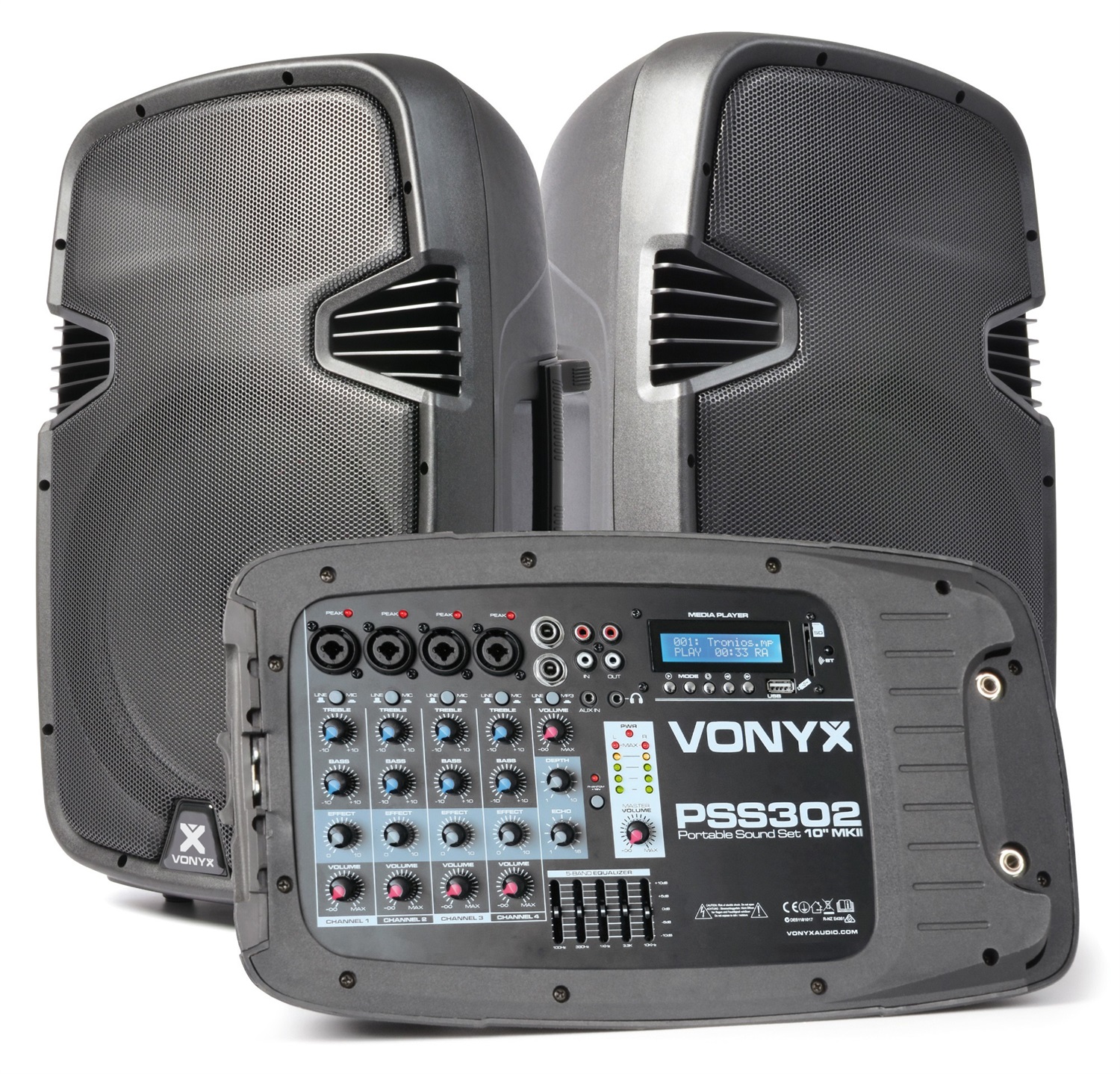 Vonyx PSS302 Sistema Audio Portatile 300 W con 2 Altoparlanti da 10