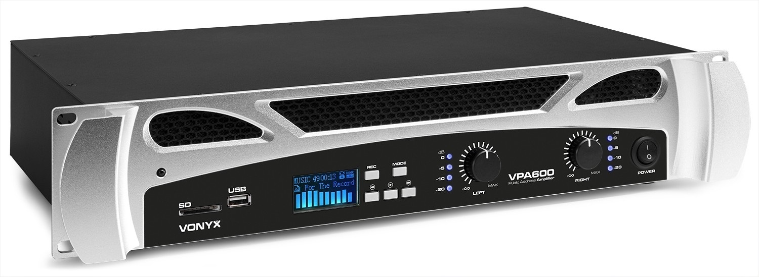 Vonyx VPA600 Amplificatore PA 2x300W con MP3, Bluetooth e USB per Casse Passive