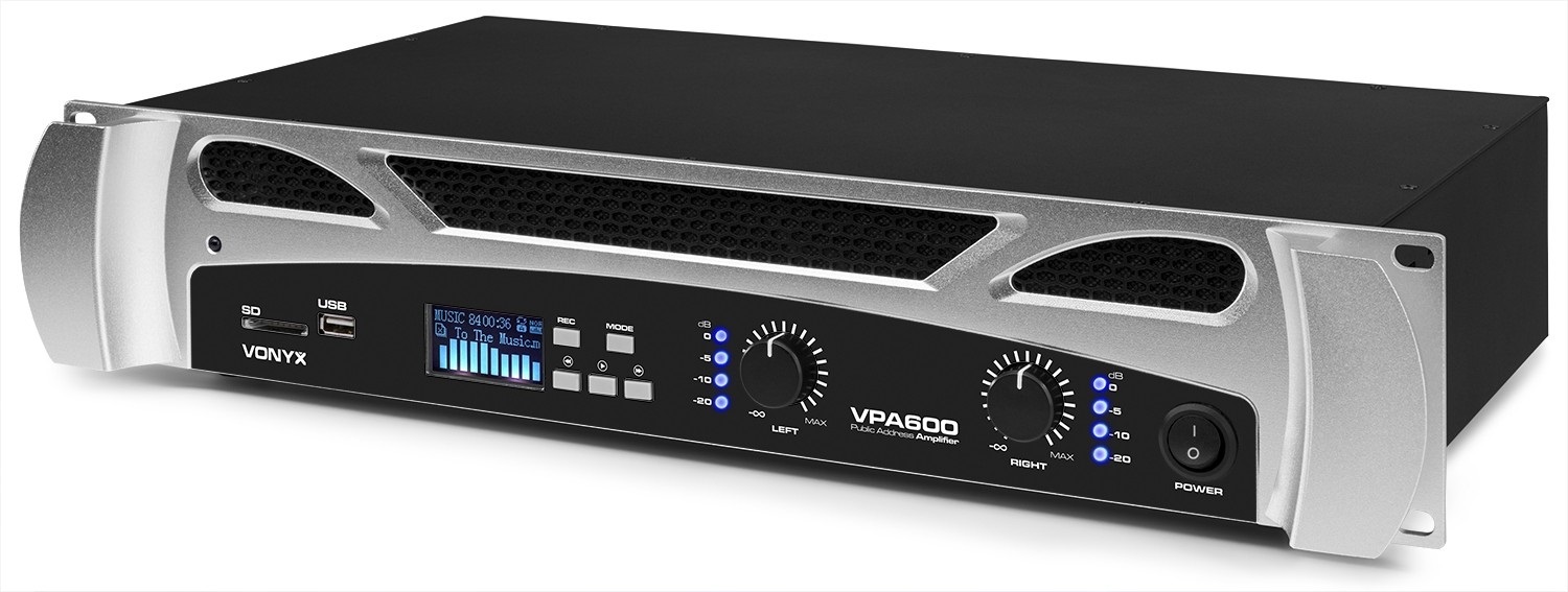 Vonyx VPA600 Amplificatore PA 2x300W con MP3, Bluetooth e USB per Casse Passive