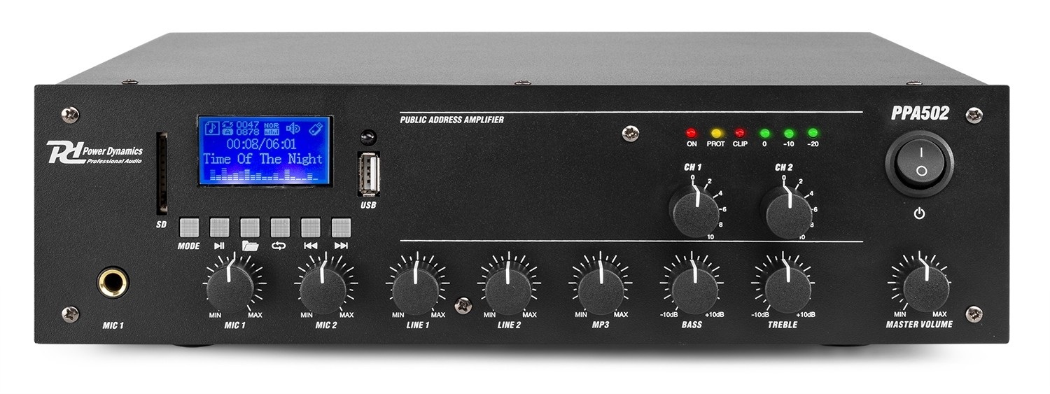 Power Dynamics PPA502 Amplificatore 100V 50W 2 Canali con Bluetooth e MP3