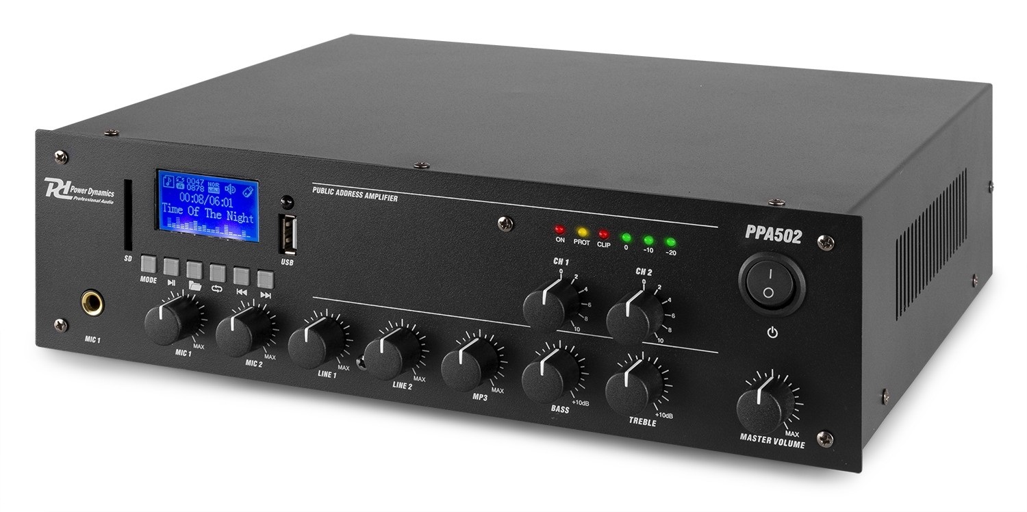Power Dynamics PPA502 Amplificatore 100V 50W 2 Canali con Bluetooth e MP3
