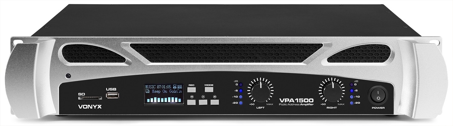 Vonyx VPA1500 Amplificatore PA 2x750W con Bluetooth e MP3 per Uso Semiprofessionale