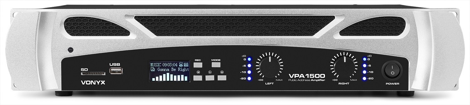Vonyx VPA1500 Amplificatore PA 2x750W con Bluetooth e MP3 per Uso Semiprofessionale
