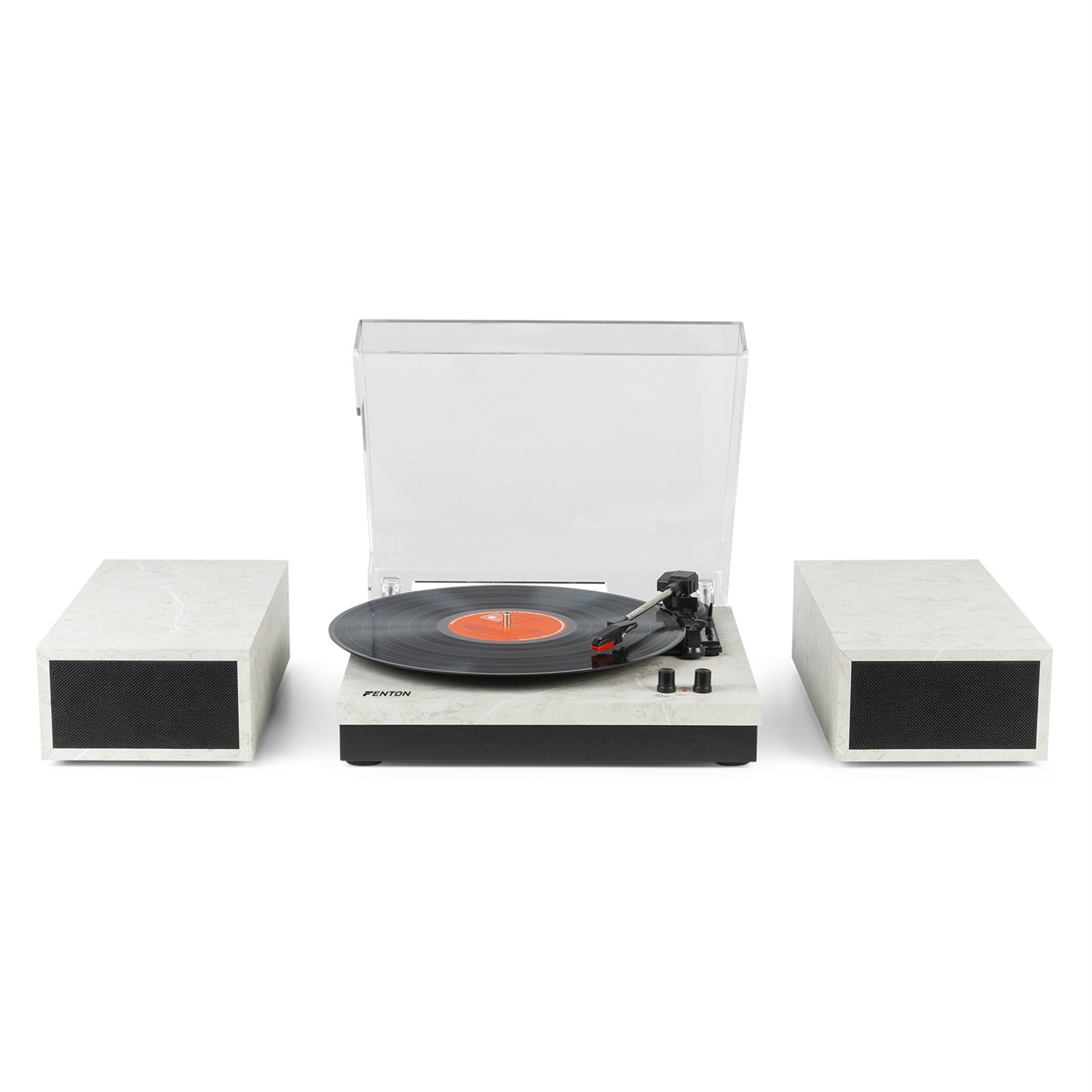 Fenton RP165M Giradischi Bluetooth con Amplificatore Integrato e Altoparlanti Stereo da 50 Watt - Bianco con Finitura in Marmo