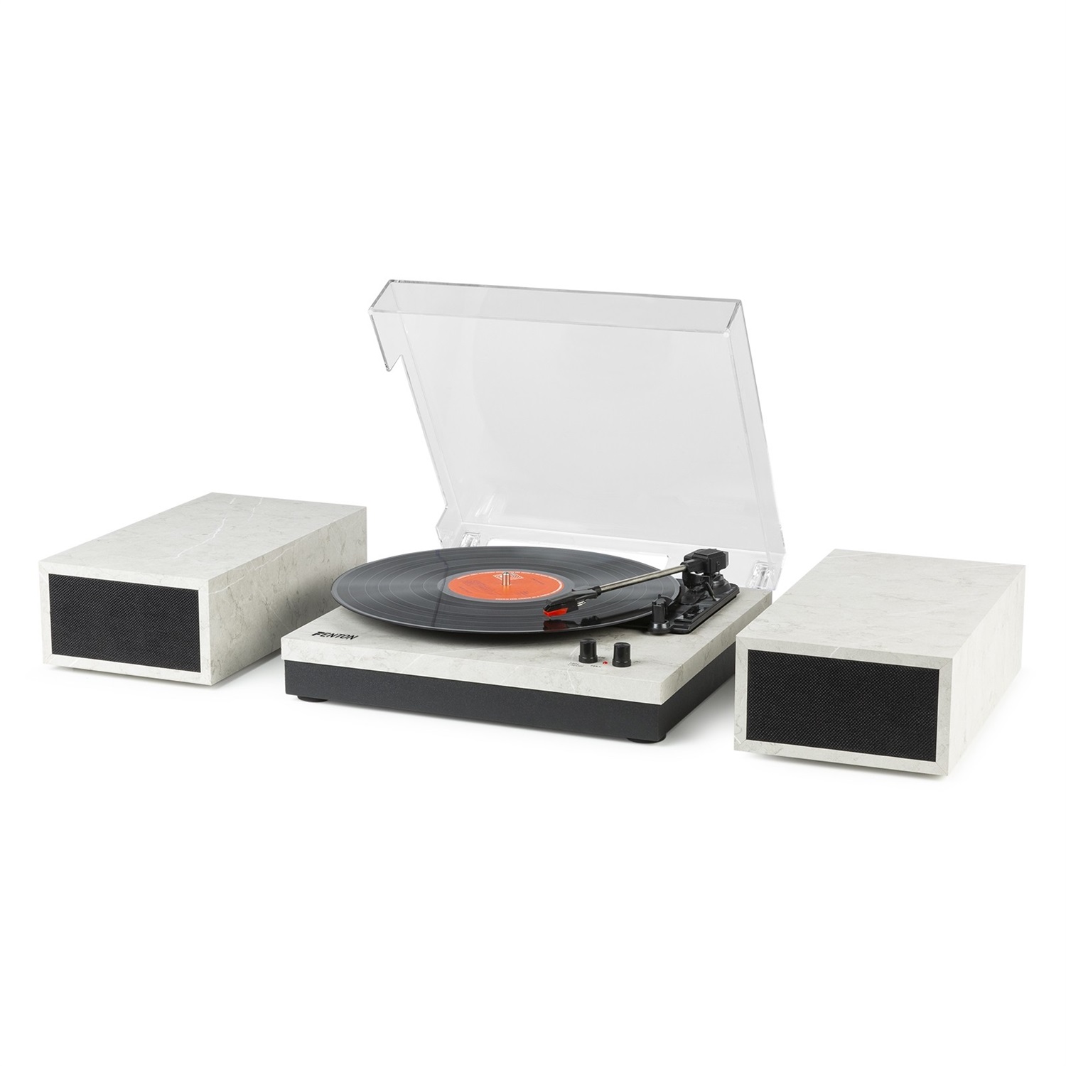 Fenton RP165M Giradischi Bluetooth con Amplificatore Integrato e Altoparlanti Stereo da 50 Watt - Bianco con Finitura in Marmo