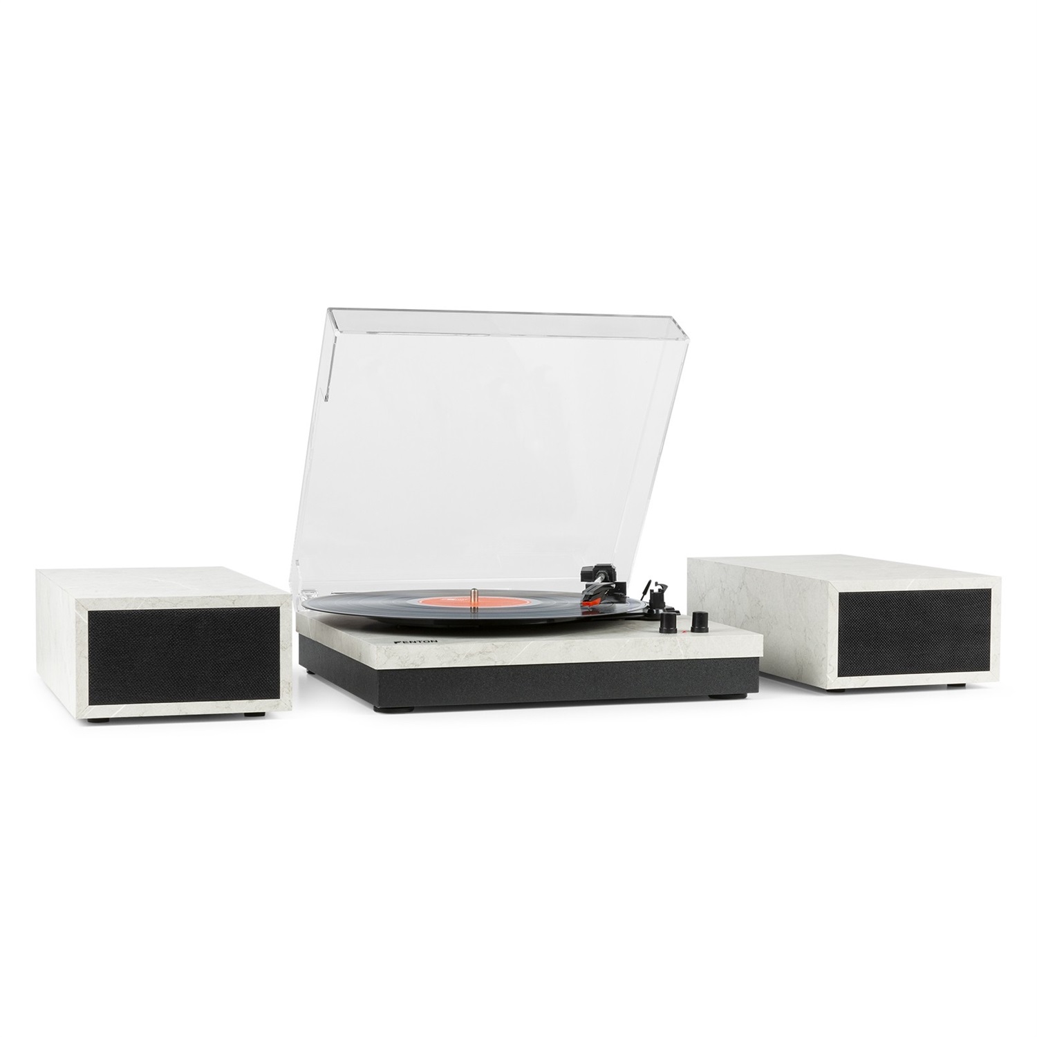 Fenton RP165M Giradischi Bluetooth con Amplificatore Integrato e Altoparlanti Stereo da 50 Watt - Bianco con Finitura in Marmo