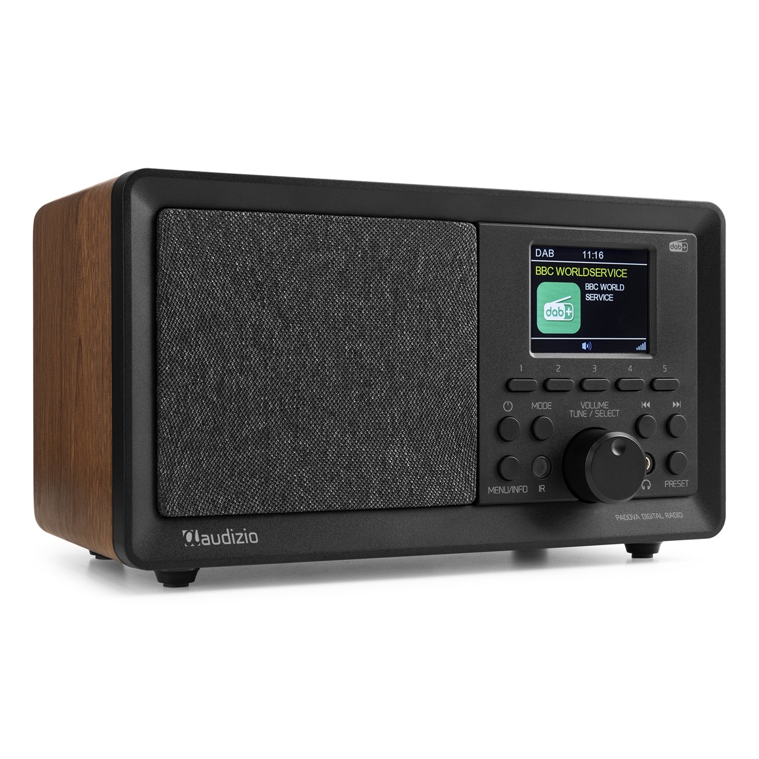 Audizio Padova Radio DAB con Bluetooth, FM, Display TFT a Colori, 60 Preset, 40 Watt, USB e Lettore MP3 in Legno Marrone