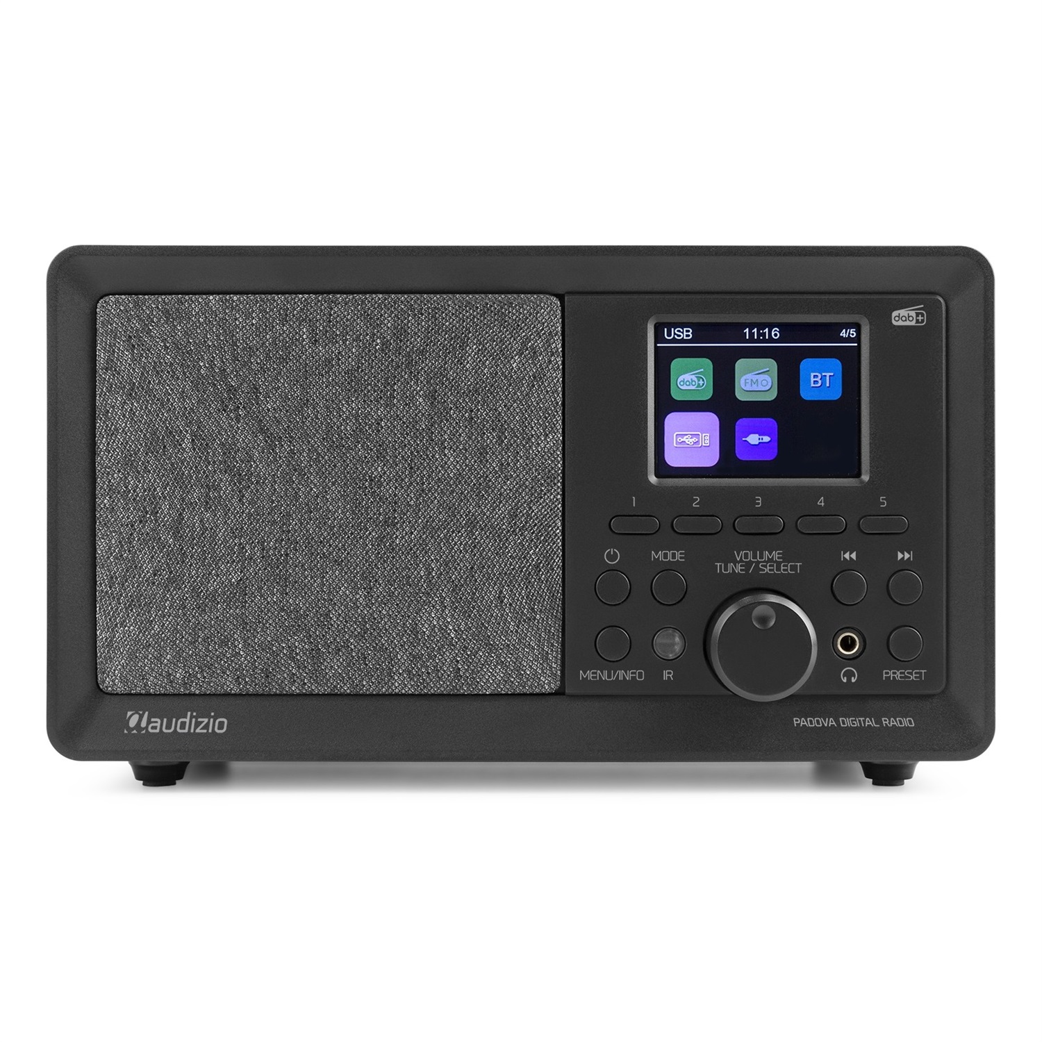 Audizio Padova Radio DAB con Bluetooth, FM, Display TFT a Colori, 60 Preset, 40 Watt, USB e Lettore MP3 in Legno Marrone