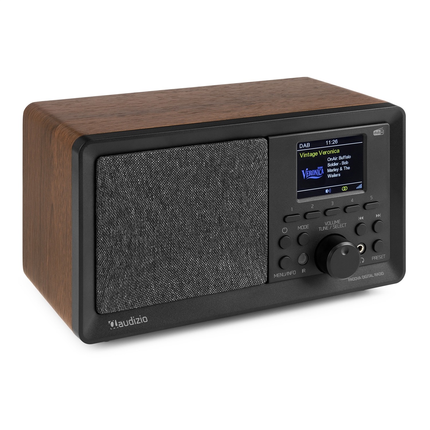 Audizio Padova Radio DAB con Bluetooth, FM, Display TFT a Colori, 60 Preset, 40 Watt, USB e Lettore MP3 in Legno Marrone