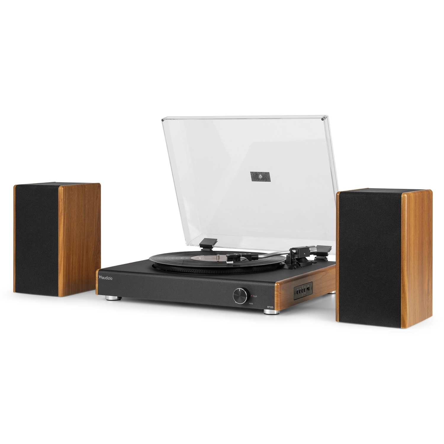 Audizio RP335 - Giradischi semiautomatico Bluetooth con altoparlanti 2 x 40 W, riproduzione USB e 3 velocità