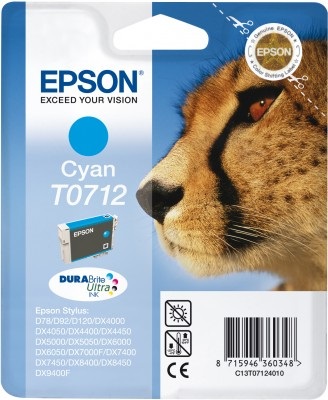 Epson T0712 Cartuccia di Inchiostro Ciano DURABrite Ultra Ink - 5,5 ml, 345 Pagine