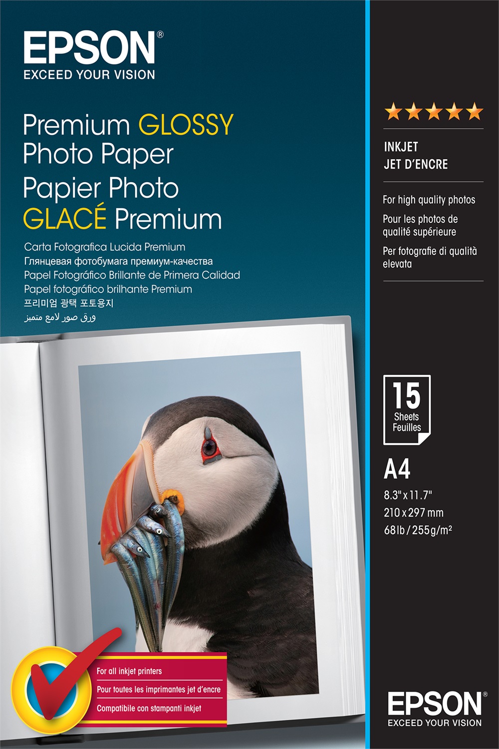 Epson Premium Glossy Photo Paper - A4 - 15 Fogli - Lucida Premium - 255 g/m²