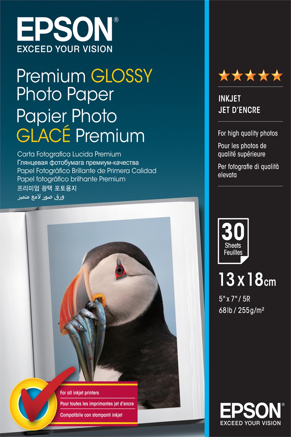 Epson Premium Glossy Photo Paper - 13x18cm - 30 Fogli - Carta Fotografica Lucida 255 g/m²