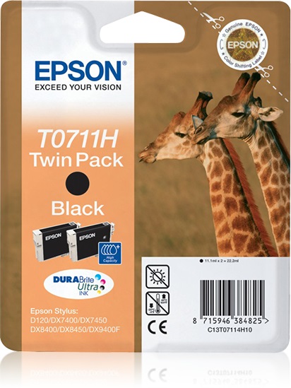 Epson C13T07114H10 - Cartucce Originali Nero Alta Capacità - KIT 2 Cartucce per Epson Stylus D120, DX7400, DX7450, DX8400, DX8450, DX9400F, SX610 e altri modelli