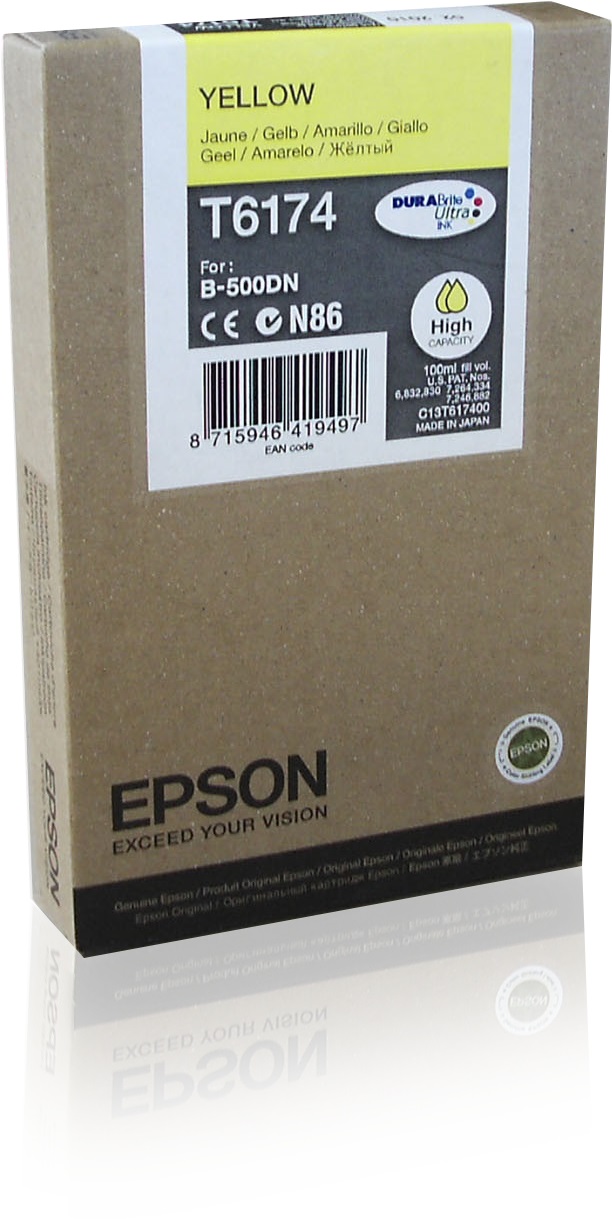 Epson Cartuccia Inkjet Giallo T6174 C13T617400 - Alta Capacità 100ml, 7000 Pagine, Pigmentato, Compatibile con B-500DN e B-510DN