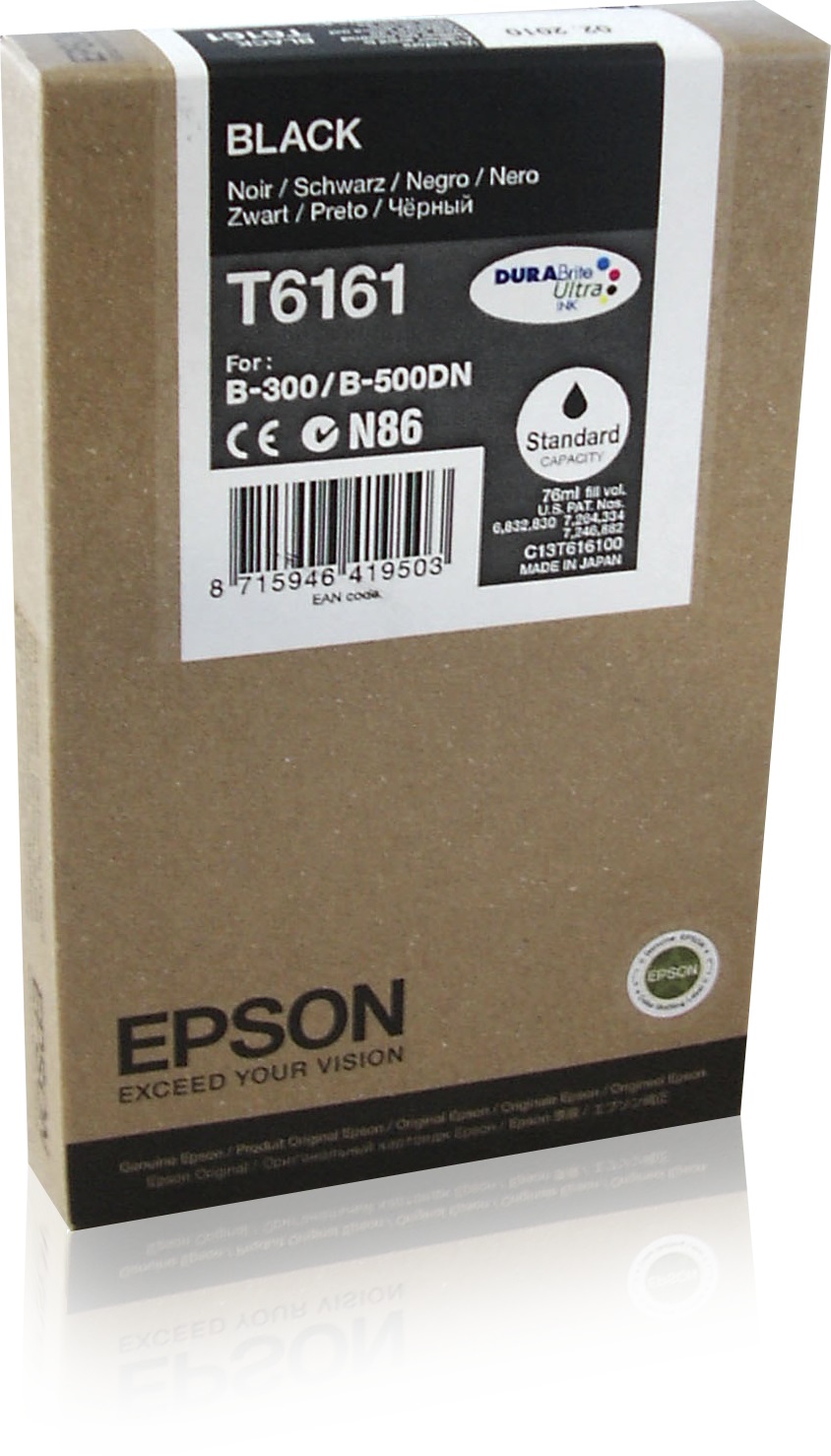 Epson Cartuccia d'Inchiostro Nero C13T616100 T6161 - 76ml, Inchiostro a Pigmento, Fino a 3000 Pagine, Compatibile con B-300, B-310N, B-500DN, B-510DN
