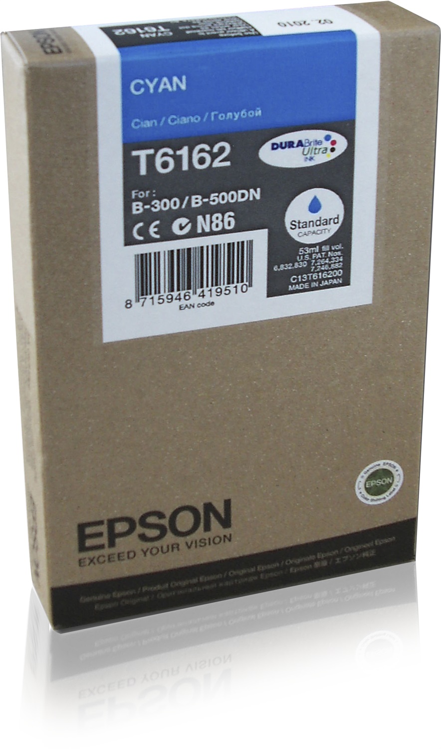 Epson Tanica d'Inchiostro Ciano C13T616200 - 53ml, DURABrite Ultra, Compatibile con B-300, B-310N, B-500DN, B-510DN