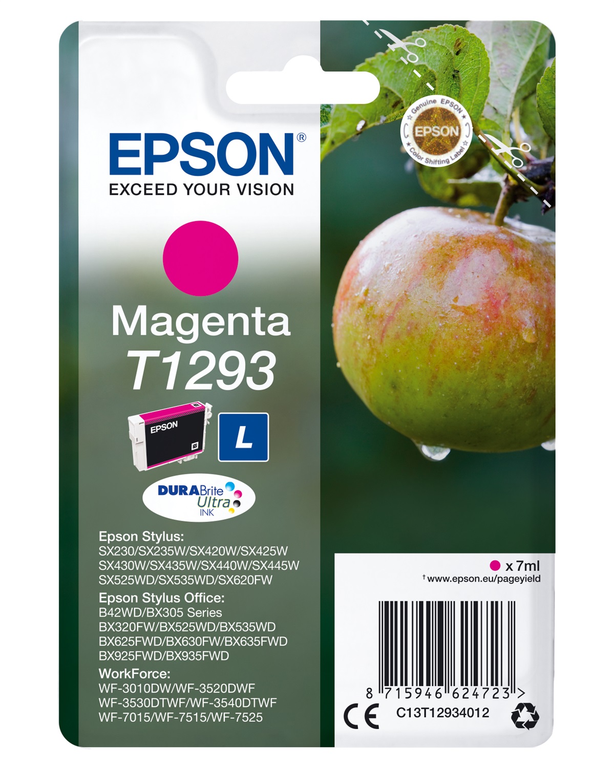 Epson T1293 Cartuccia Inkjet Magenta Originale - 7 ml, 330 Pagine, Compatibile con Epson Stylus BX305F, BX320, SX235 W, 420, 430 W, 525