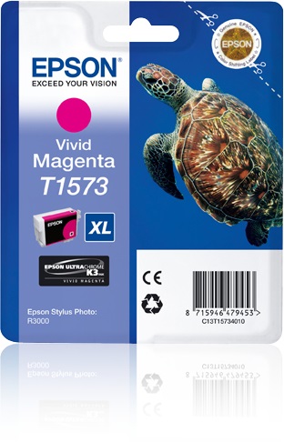 Epson T1573 Cartuccia d'Inchiostro Vivid Magenta XL - 25,9 ml, Resa Fino a 2300 Pagine, Inchiostro a Base di Pigmento