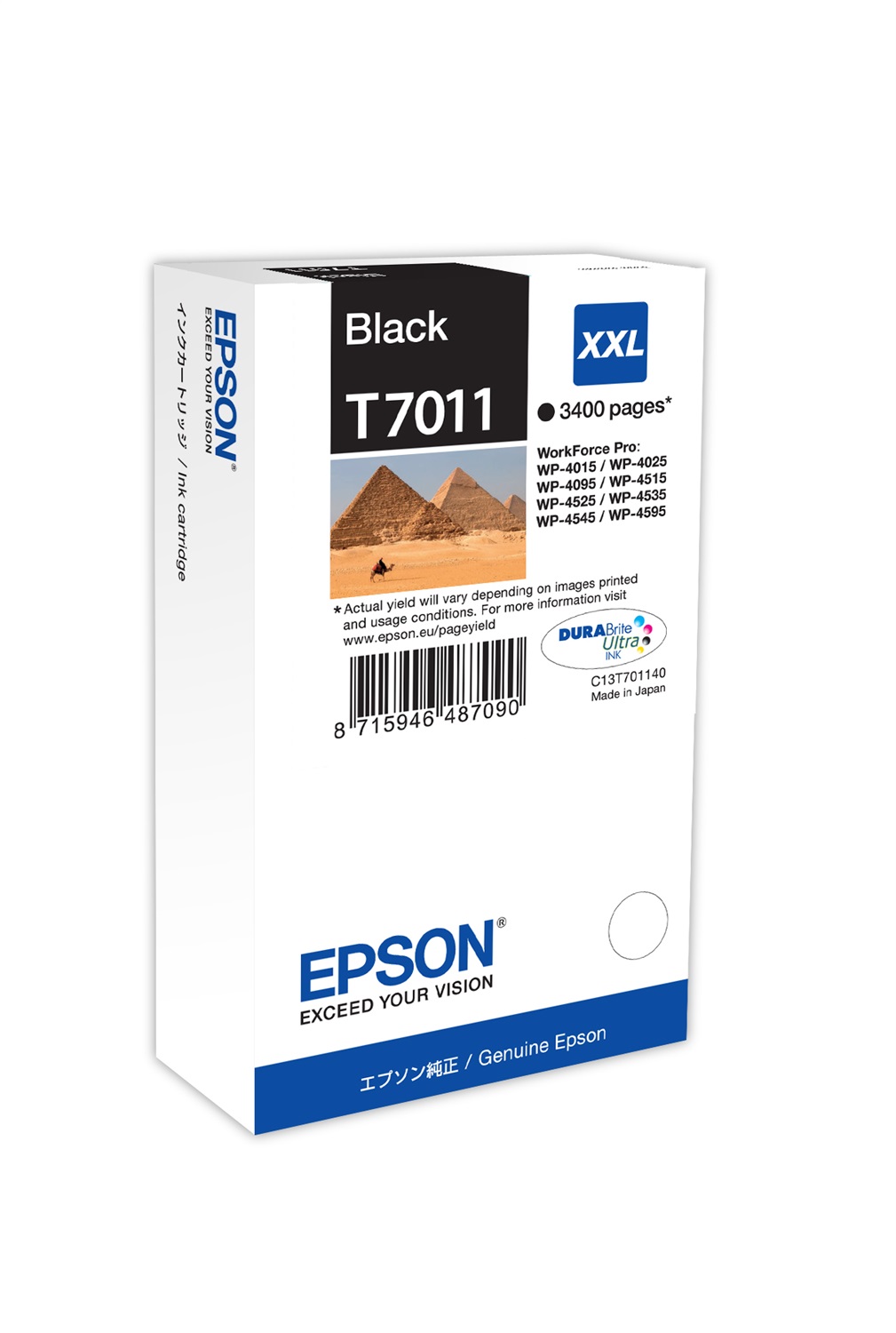Epson C13T70114010 T7011 Cartuccia d'Inchiostro Nero XXL - 63,2 ml, Resa Extra Elevata, Inchiostro a Base di Pigmento, ~3400 Pagine