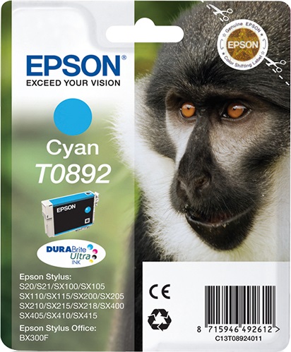 Epson Cartuccia Ciano T0892 C13T08924011 - 3,5ml - Pigmentato Durabrite Ultra - Fino a 170 Pagine