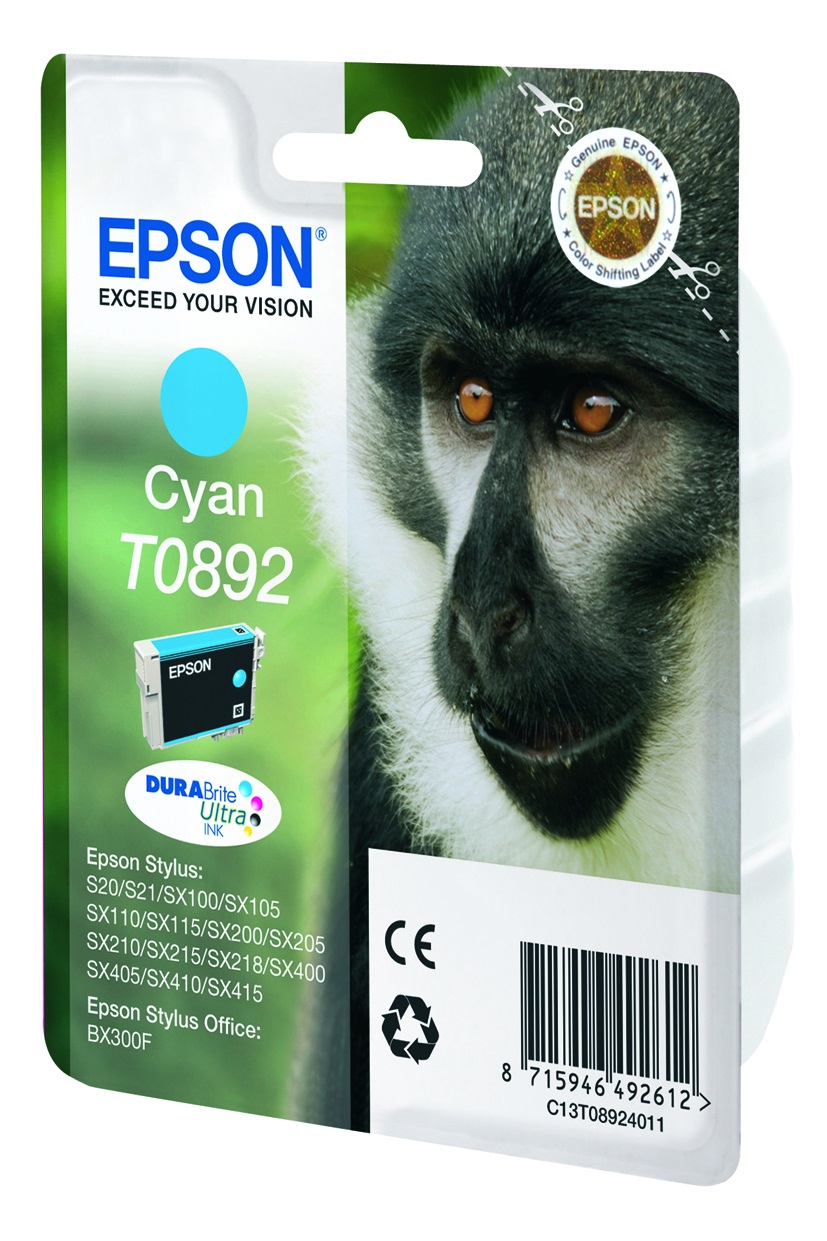 Epson Cartuccia Ciano T0892 C13T08924011 - 3,5ml - Pigmentato Durabrite Ultra - Fino a 170 Pagine