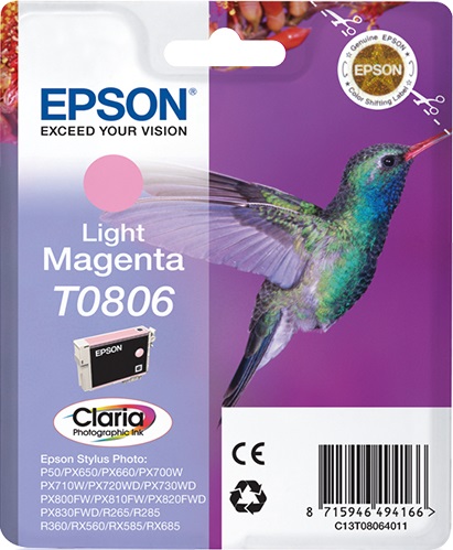Epson Cartuccia Magenta Chiaro T0806 Claria - 7,4 ml - Compatibile con Stylus Photo R265, R360, P50, PX650, PX660 e altri