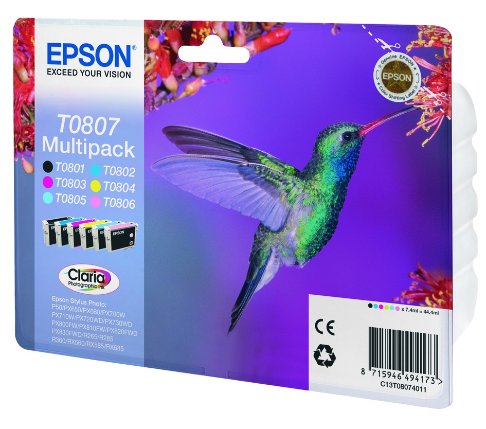 Epson Hummingbird Multipack 6 cartucce Originali - Nero, Ciano, Ciano Chiaro, Magenta, Magenta Chiaro, Giallo - C13T08074011