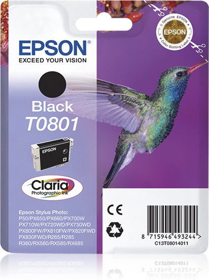 Epson T0801 Cartuccia Nero 7,4ml - Inchiostro a base di pigmento per Stylus Photo