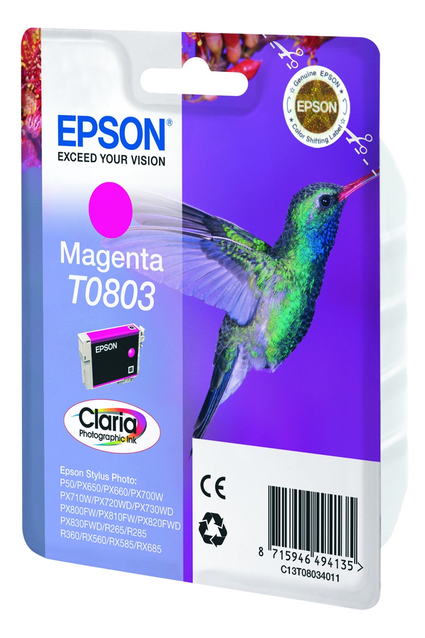 Epson Hummingbird Cartuccia Magenta C13T08034021 - Inchiostro a base di pigmento [7,4ML] per Stampanti Stylus Photo