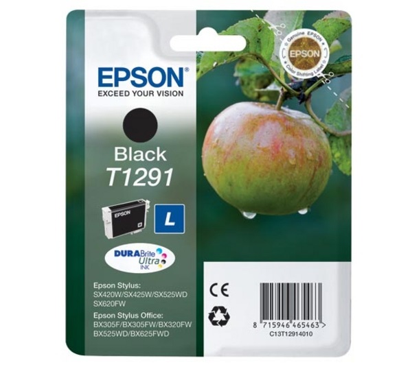 Epson Cartuccia d'Inchiostro Nero C13T12914012 T1291 - 11.2ml, Resa di circa 385 Pagine, Compatibile con Diverse Stampanti Epson