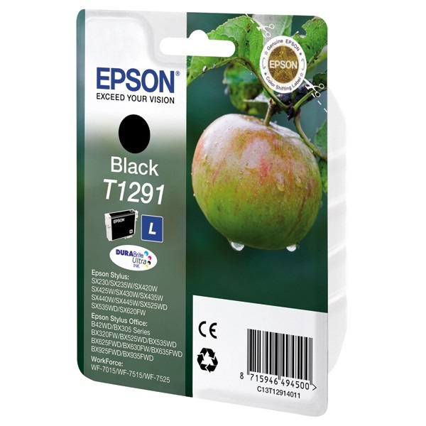 Epson Cartuccia d'Inchiostro Nero C13T12914012 T1291 - 11.2ml, Resa di circa 385 Pagine, Compatibile con Diverse Stampanti Epson