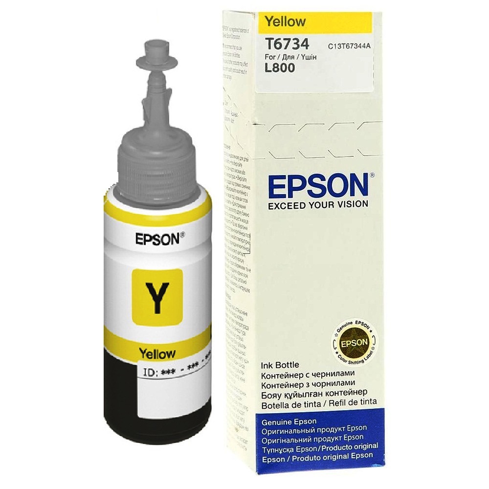 Epson T6734 Cartuccia d'Inchiostro Originale Giallo 70ml - Resa Standard, Inchiostro a Base di Pigmento, Compatibile con Epson L800 e Altri Modelli