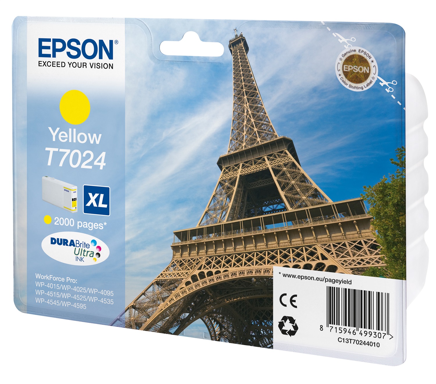Epson Cartuccia Inkjet Giallo XL C13T70244010 - Alta Capacità, Inchiostro a Base di Pigmento, 21,3 ml, Resa Fino a 2000 Pagine