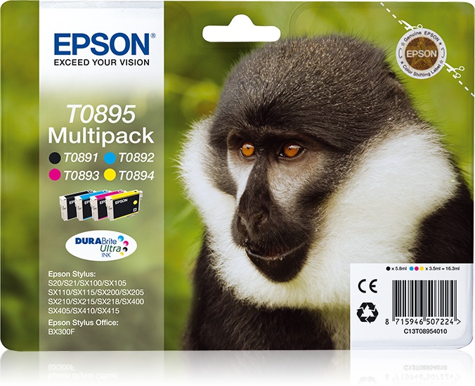 Epson T0895 Multipack 4 Cartucce Inchiostro - Nero, Ciano, Magenta, Giallo (5,8 ml 3x3,5 ml)