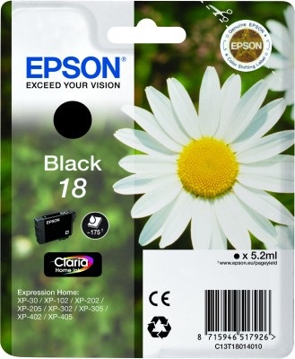 Epson Cartuccia d'Inchiostro Nero C13T18014012 - Resa Standard 175 Pagine, Contenuto 5,2ml, Compatibile con Modelli Expression Home